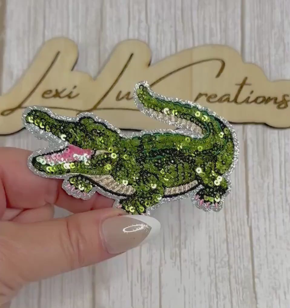 Louisiana Alligator Sequin Patch | NOLA Gator Iron-On Patch | Hat & Pocket Size