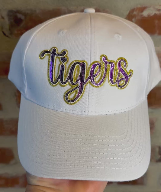 Tiger Script Sequin Baseball Cap | Purple & Gold