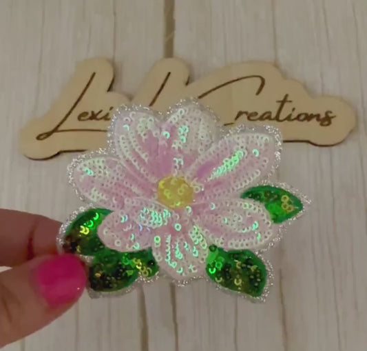 Magnolia Sequin Patch  | Iridescent Floral Iron-On Patch | Southern Magnolia Appliqué