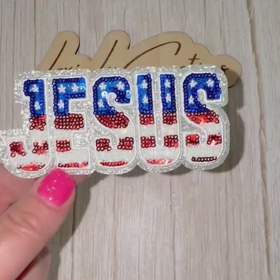 Jesus Red White and Blue Iron On Hat Patch | Sequin and Embroidery Patch | 4th of July | USA | America | Faith