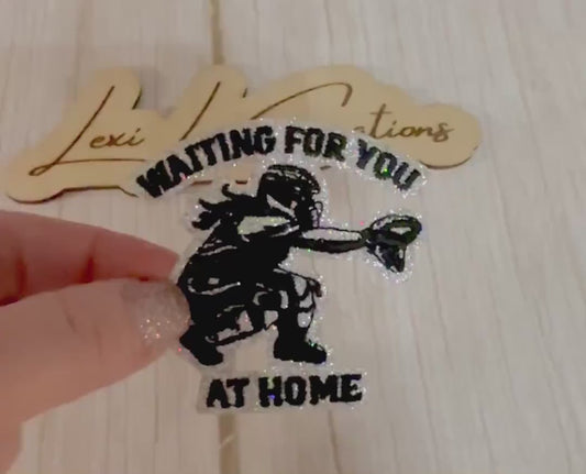 Waiting For You At Home Softball Catcher Hat Patch | Sports Mom Bling Patch | Softball Player Patch | Mom Hat Patch | Sports Mom Hat
