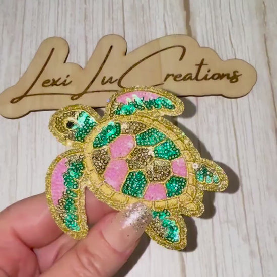 Sea Turtle Sequin Patch | Coastal Turtle Patch | Beach Turtle Applique | Ocean Life Patch | Iron On Sequin Patch | Summer Beach Patch