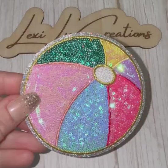 Beach Ball Sequin Patch | Summer Beach Patch | Colorful Beach Ball Applique | Iron On Sequin Patch | Pool Party Patch | Vacation Patch