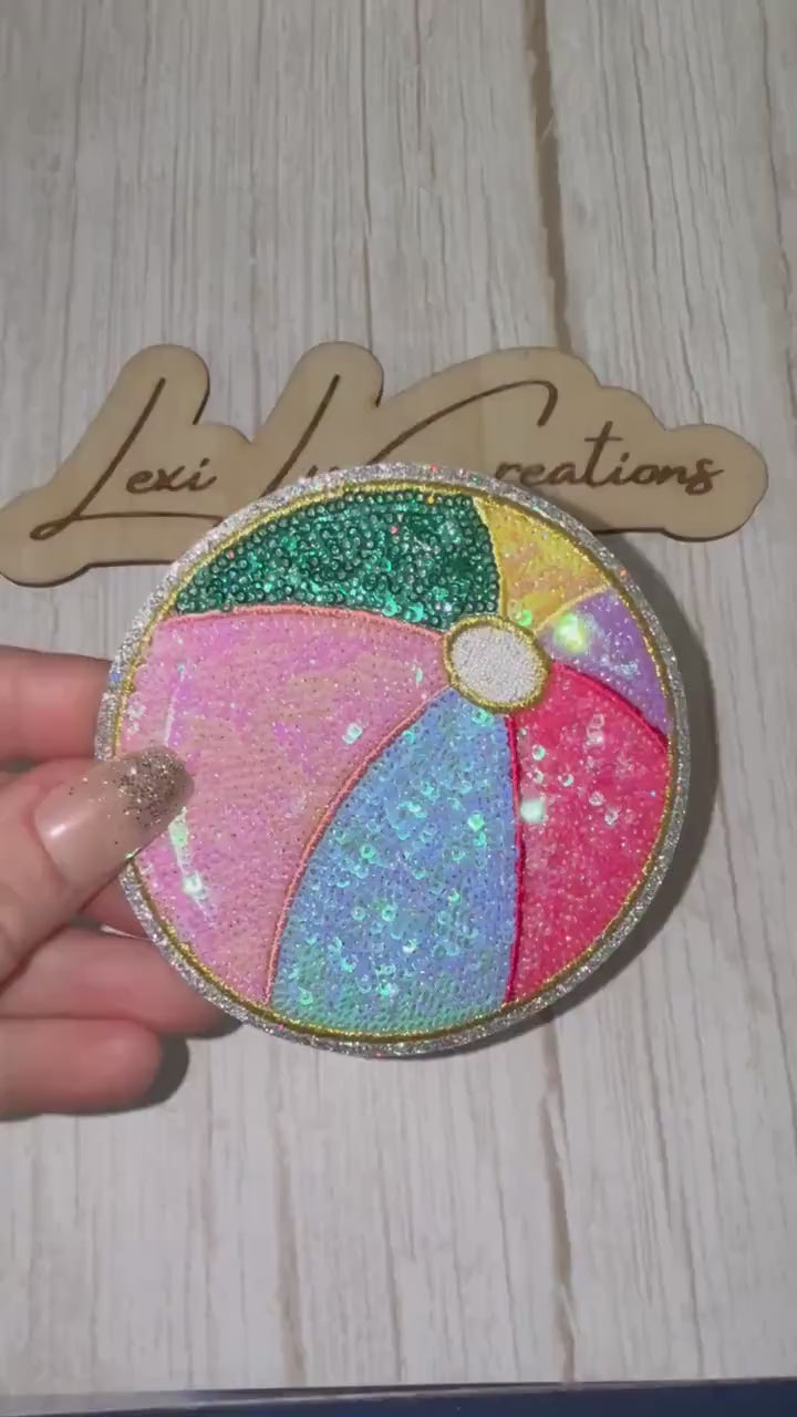 Beach Ball Sequin Patch | Summer Beach Patch | Colorful Beach Ball Applique | Iron On Sequin Patch | Pool Party Patch | Vacation Patch