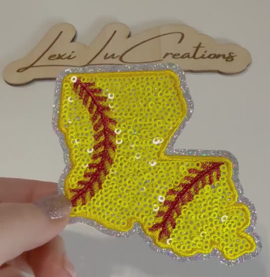 Louisiana Softball Hat Patch | Sequin Softball Patch | Louisiana State Patch | Softball Mom Hat Patch | Trucker Hat Patch | Patch Bar Supply