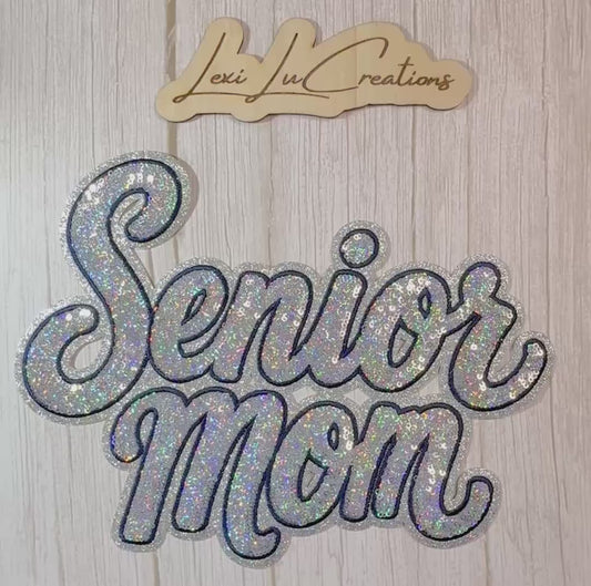 Senior Mom Silver Sequin Shirt Patch - NAVY stitch