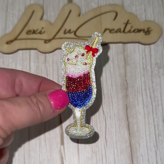 Red White and Blue Drink Iron On Hat Patch | Sequin and Embroidery Patch | 4th of July | USA | America