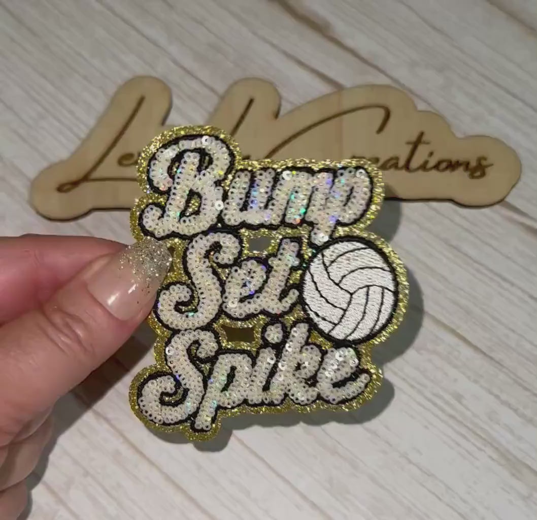 Bump Set Spike Volleyball Sequin Patch | Volleyball Hat Patch | Volleyball Player Gift | Volleyball Mom Patch | Trucker Hat Patch