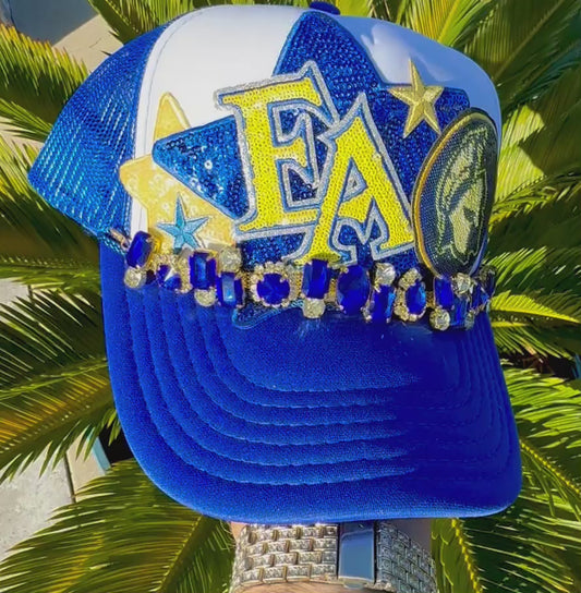 EA Spartans Sequin Game Day Trucker Hat | Royal Blue & Gold