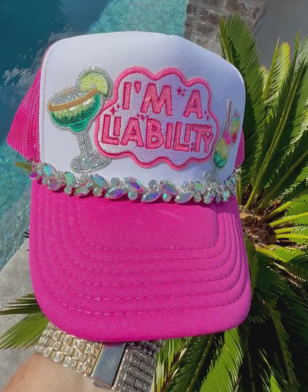 Marquis AB Iridescent Rhinestone Hat Chain Silver | Crystal Bling Hat Band | Clip-On Hat Chain | Glam Hat Accessory | Hat Jewelry