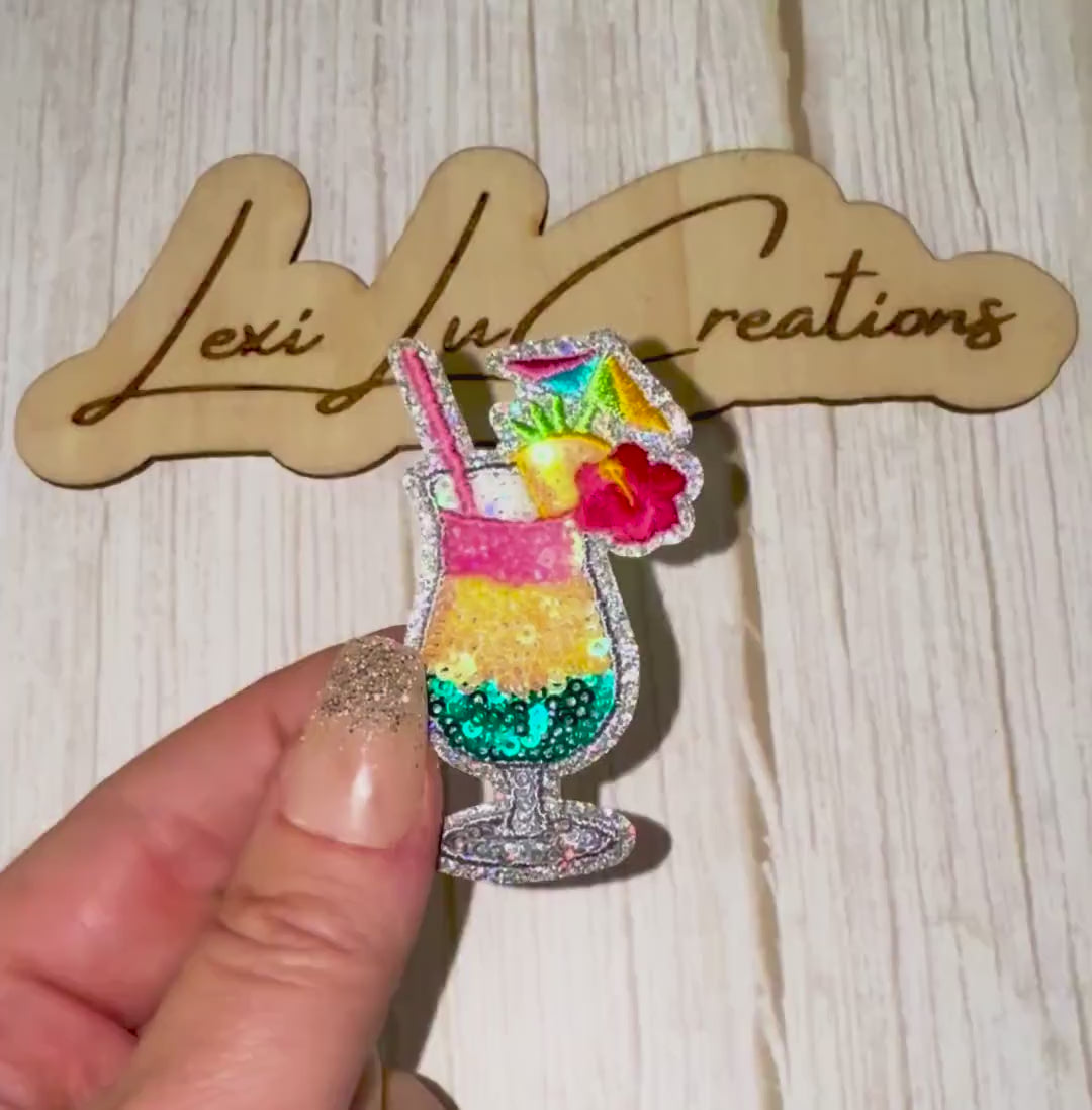 Tropical Drink Sequin Patch | Summer Cocktail | Beach Vacation Patch | Poolside Drink Applique | Iron On Sequin Patch | Tropical Paradise