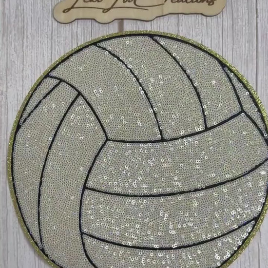 Volleyball Sequin Patch | White & Gold Volleyball Iron On Patch | Game Day Shirt Patch