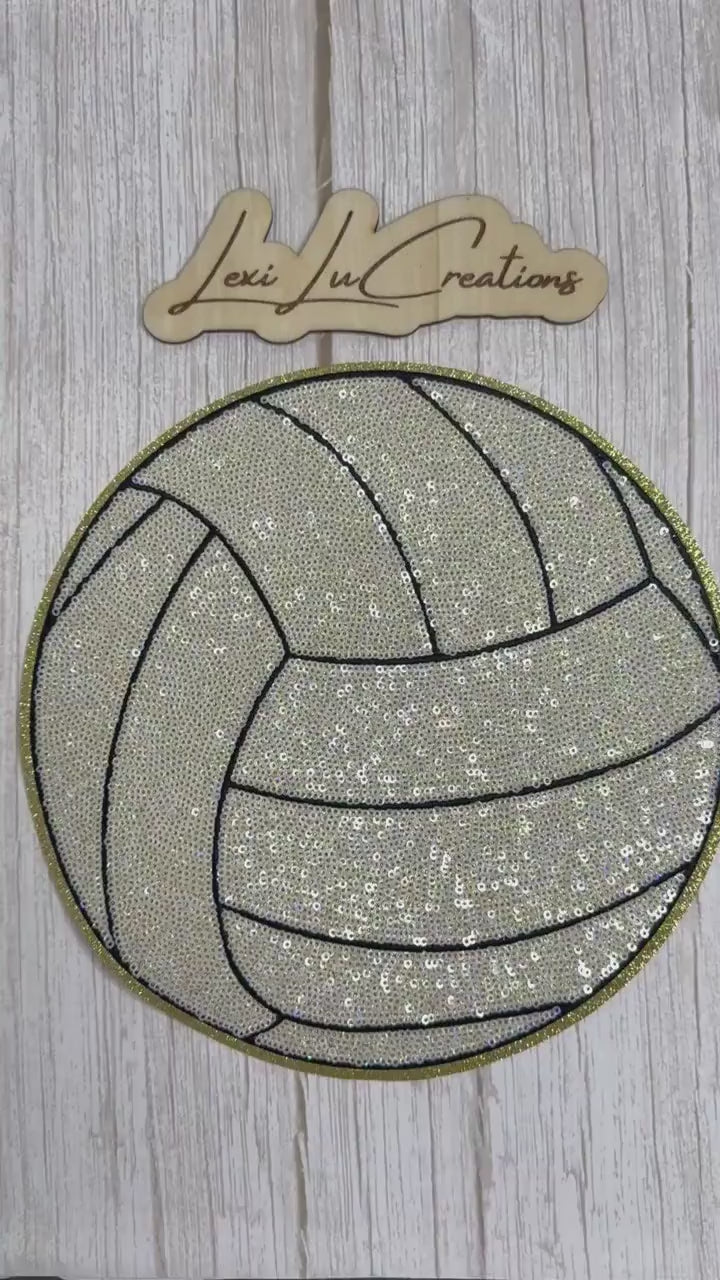 Volleyball Sequin Patch | White & Gold Volleyball Iron On Patch | Game Day Shirt Patch