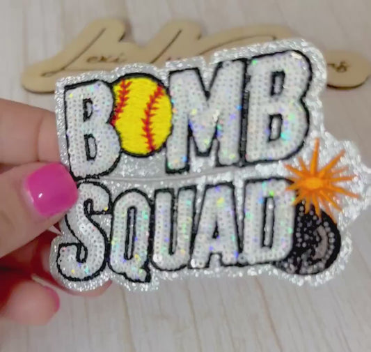 Bomb Squad Softball Patch | Softball Hat Patch | Sequin Softball Patch | Funny Softball Patch | Trucker Hat Patch | Patch Bar Supply