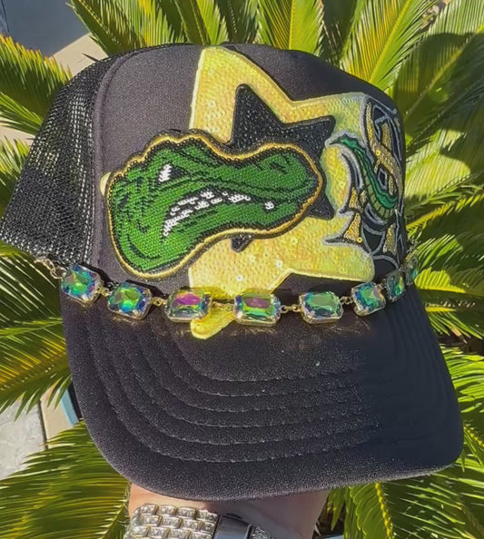 St. Amant Gators Sequin Game Day Trucker Hat | Black, Gold & Green