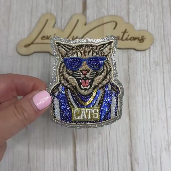 Blue & White Wildcats Sequin Patch | CATS Game Day Iron-On Patch | Kentucky Patch | BBN | Go Big Blue