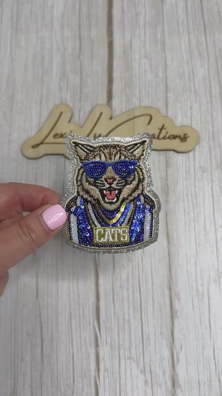 Blue & White Wildcats Sequin Patch | CATS Game Day Iron-On Patch | Kentucky Patch | BBN | Go Big Blue