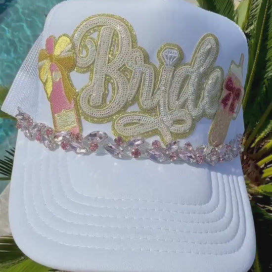 Marquis Pink Rhinestone Hat Chain Gold or Silver | Crystal Bling Hat Band | Clip-On Hat Chain | Glam Hat Accessory | Hat Jewelry