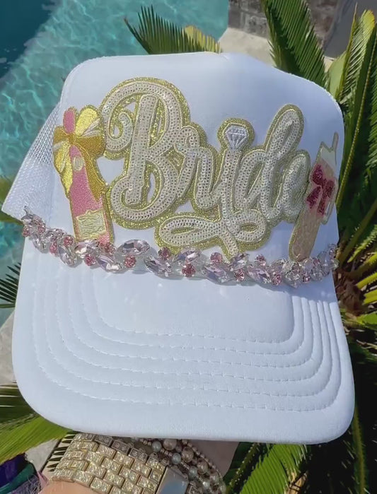 Marquis Pink Rhinestone Hat Chain Gold or Silver | Crystal Bling Hat Band | Clip-On Hat Chain | Glam Hat Accessory | Hat Jewelry