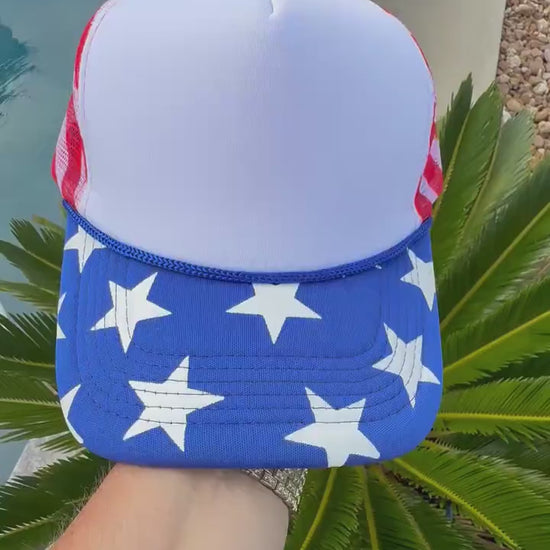 Patriotic Trucker Hat | Red White & Blue Stars and Stripes Hat | Americana Foam Mesh Cap | Fourth of July Hat | USA Flag Hat