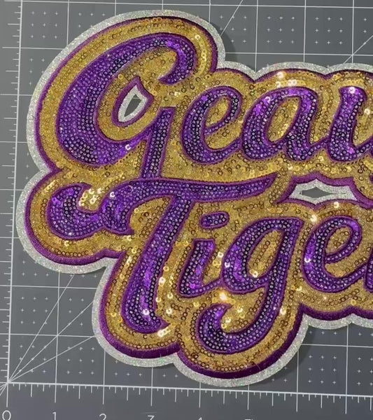 Geaux Tigers Purple & Gold Sequin Patch | Louisiana Game Day Iron-On Patch
