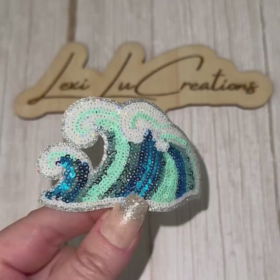 Sequin Ocean Wave Patch | Coastal Beach Patch | Summer Wave Applique | Iron On Sequin Patch | Beach Lover Patch | Hat & Apparel Patch