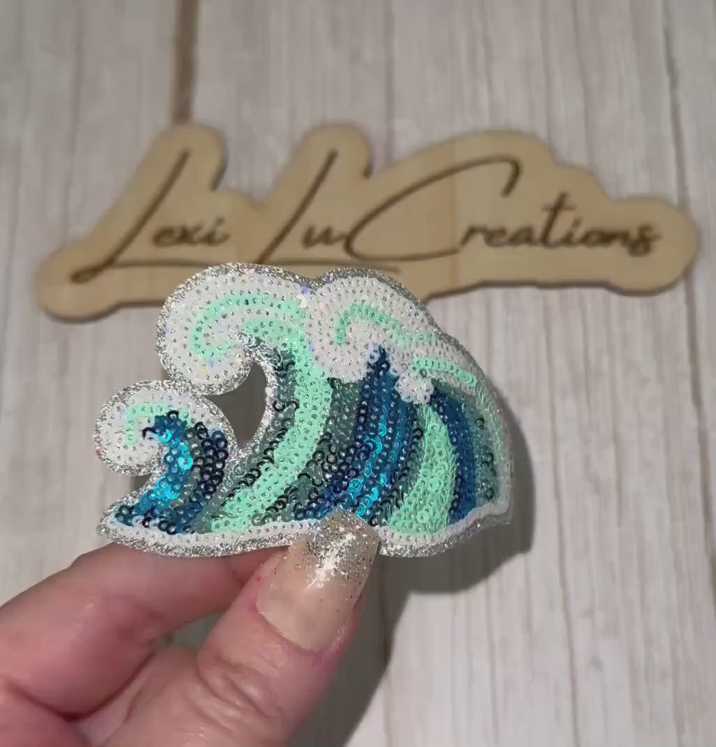 Sequin Ocean Wave Patch | Coastal Beach Patch | Summer Wave Applique | Iron On Sequin Patch | Beach Lover Patch | Hat & Apparel Patch