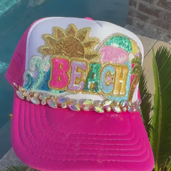 Marquis AB Iridescent Rhinestone Hat Chain Gold | Crystal Bling Hat Band | Clip-On Hat Chain | Glam Hat Accessory | Hat Jewelry