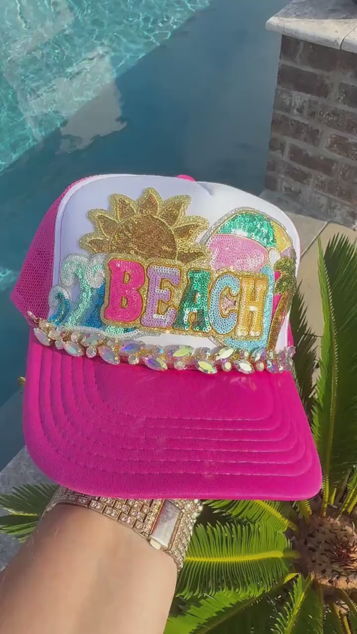 Marquis AB Iridescent Rhinestone Hat Chain Gold | Crystal Bling Hat Band | Clip-On Hat Chain | Glam Hat Accessory | Hat Jewelry