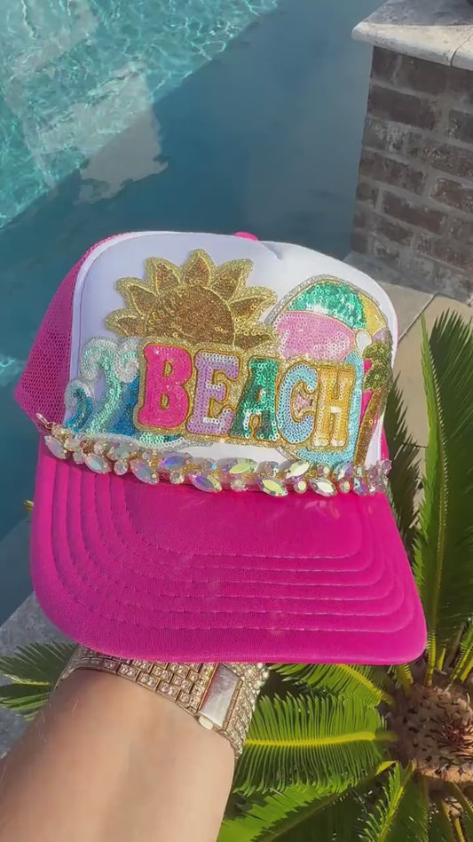 Marquis AB Iridescent Rhinestone Hat Chain Gold or Silver | Crystal Bling Hat Band | Clip-On Hat Chain | Glam Hat Accessory | Hat Jewelry