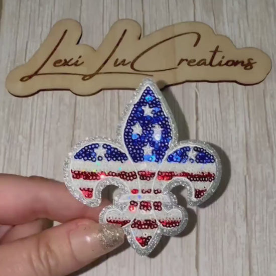 Patriotic Fleur De Lis Sequin Patch | USA | Louisiana | Fourth of July Patch | Red White Blue Patch | Mardi Gras Style Fleur De Lis
