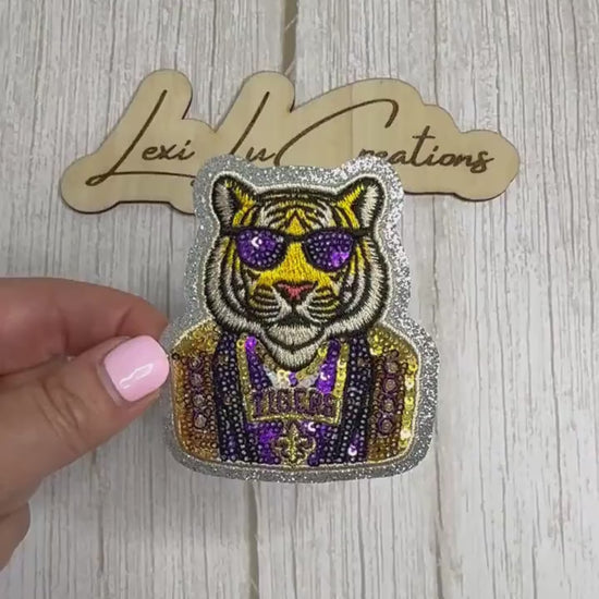 Purple & Gold Tiger Sequin Patch | Louisiana Tiger Game Day Iron-On Patch