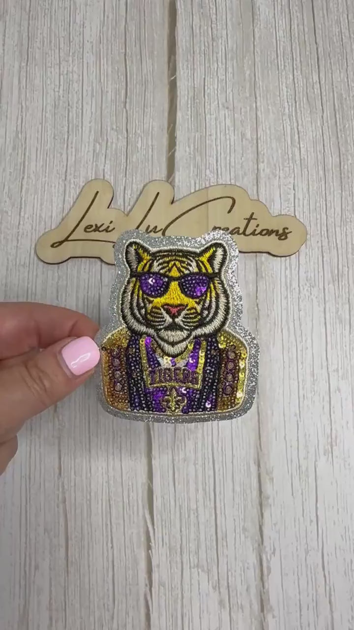 Purple & Gold Tiger Sequin Patch | Louisiana Tiger Game Day Iron-On Patch