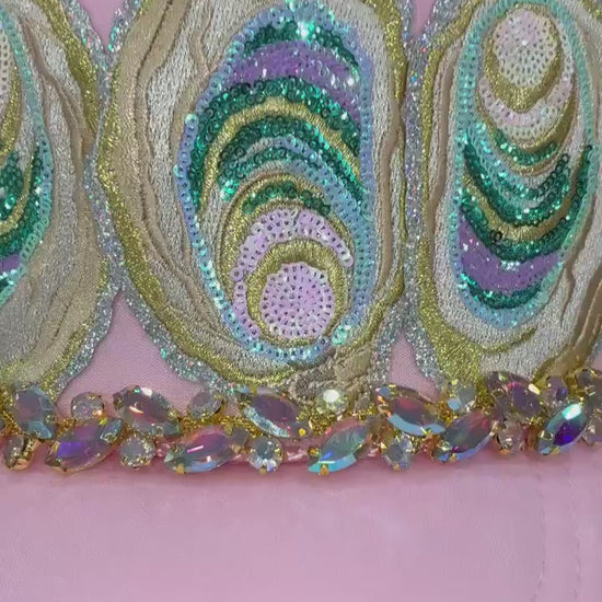 Sequin Oyster Patch Hat with Bling Chain | Coastal Southern Sparkle Trucker Hat | Louisiana Seafood Festival Hat | Custom Patch Bar Hat