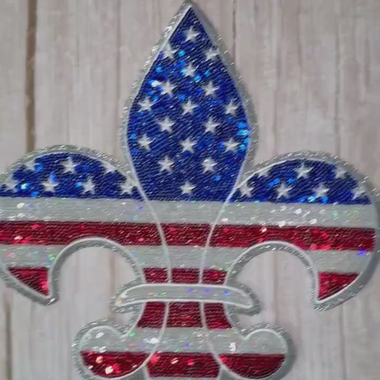 Patriotic Fleur De Lis Patch | Large Sequin USA Patch | Louisiana Patch | Fourth of July Shirt Patch | Red White Blue Applique