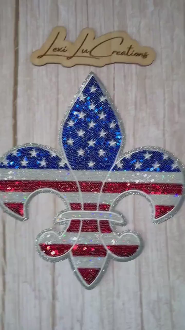 Patriotic Fleur De Lis Patch | Large Sequin USA Patch | Louisiana Patch | Fourth of July Shirt Patch | Red White Blue Applique