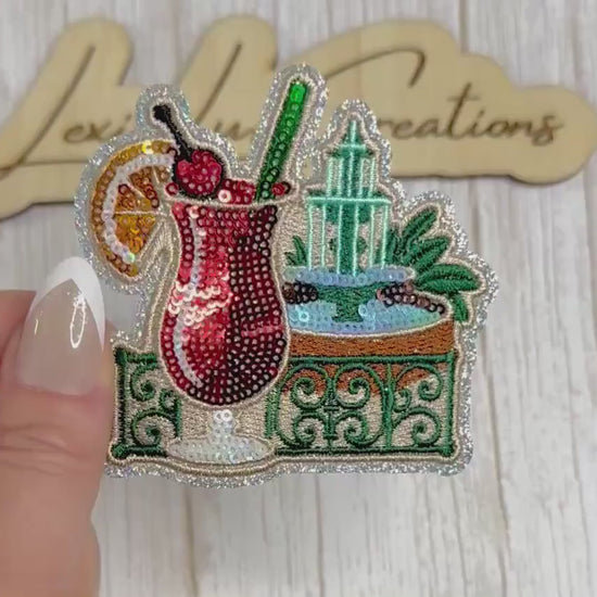 Pat O’Brien’s New Orleans Sequin Patch | Hurricane Cocktail & Fountain NOLA Patch