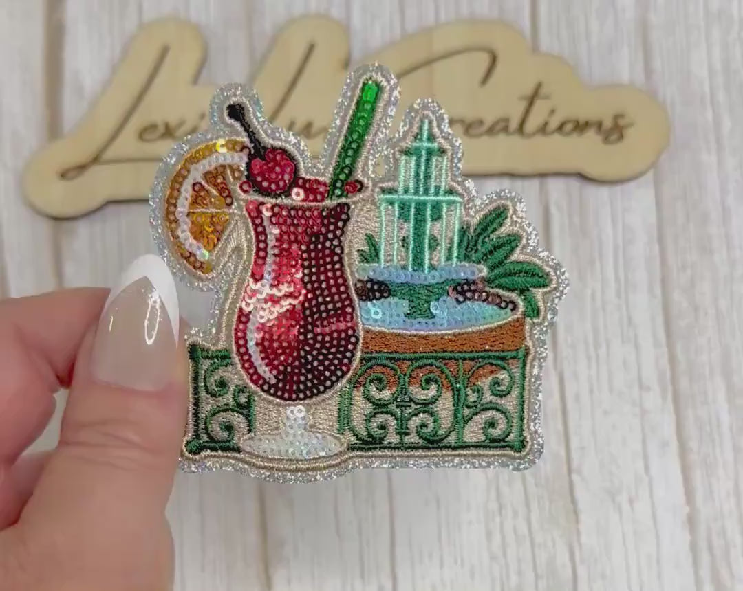 Pat O’Brien’s New Orleans Sequin Patch | Hurricane Cocktail & Fountain NOLA Patch