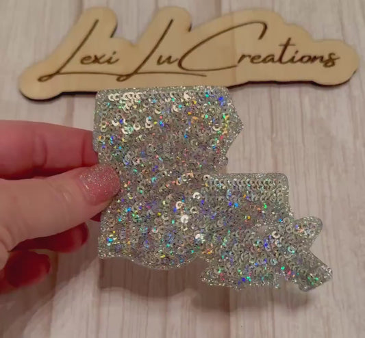 Silver Louisiana Sequin Patch | Iridescent Glitter State Patch | NOLA Inspired Appliqué | Boutique Iron On