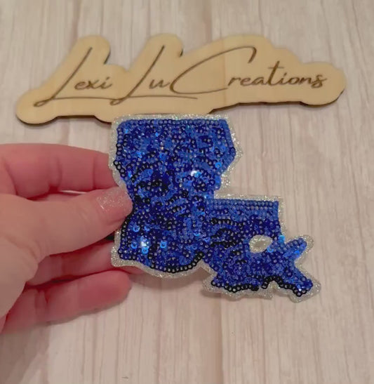 Royal Blue Louisiana State Sequin Patch | Iron On Hat Patch | Southern Spirit  | Game Day