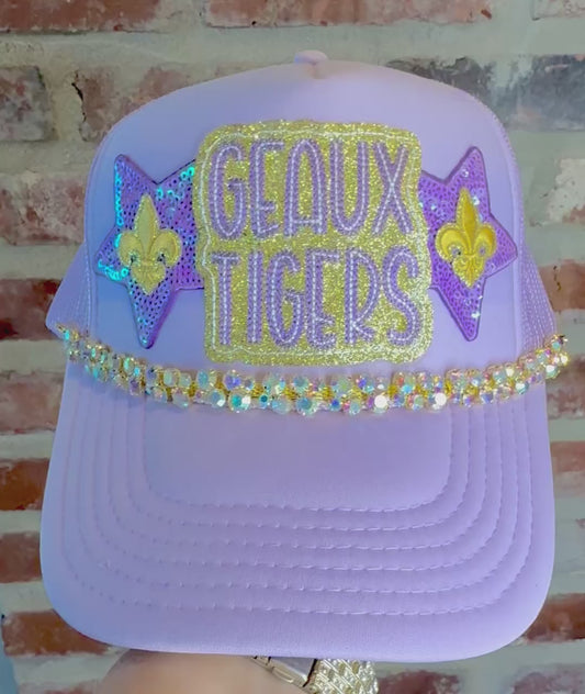 Geaux Tigers Glitter Trucker Hat with Rhinestone Chain