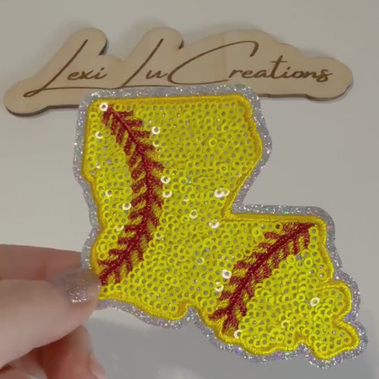 Louisiana Softball Hat Patch | Sequin Softball Patch | Louisiana State Patch | Softball Mom Hat Patch | Trucker Hat Patch | Patch Bar Supply