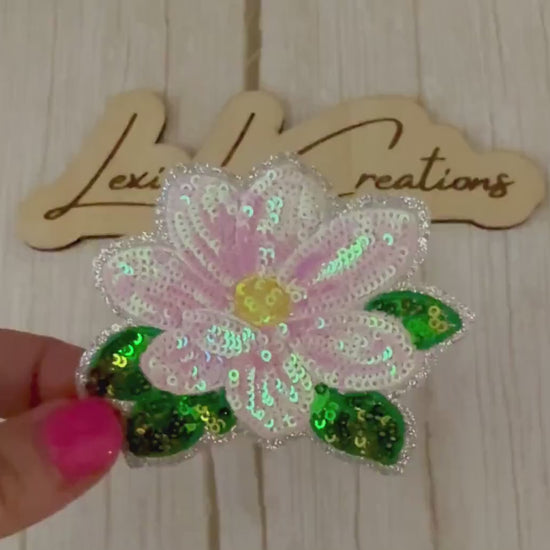 Magnolia Sequin Patch  | Iridescent Floral Iron-On Patch | Southern Magnolia Appliqué