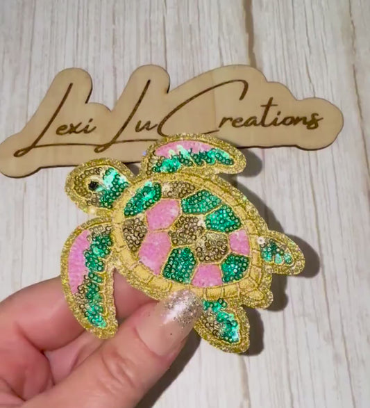 Sea Turtle Sequin Patch | Coastal Turtle Patch | Beach Turtle Applique | Ocean Life Patch | Iron On Sequin Patch | Summer Beach Patch
