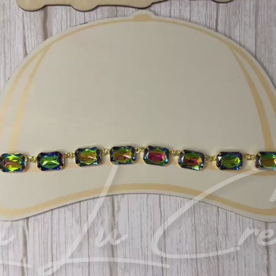 Rectangle Volcano Rhinestone Hat Chain | Crystal Bling Hat Band | Clip-On Hat Chain | Glam Hat Accessory | Hat Jewelry