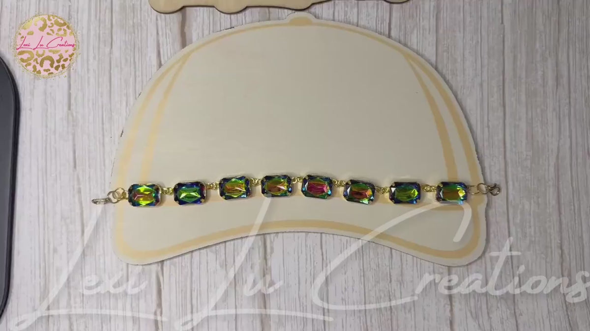 Rectangle Volcano Rhinestone Hat Chain | Crystal Bling Hat Band | Clip-On Hat Chain | Glam Hat Accessory | Hat Jewelry