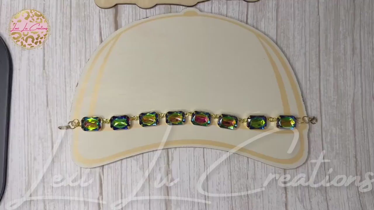 Rectangle Volcano Rhinestone Hat Chain | Crystal Bling Hat Band | Clip-On Hat Chain | Glam Hat Accessory | Hat Jewelry