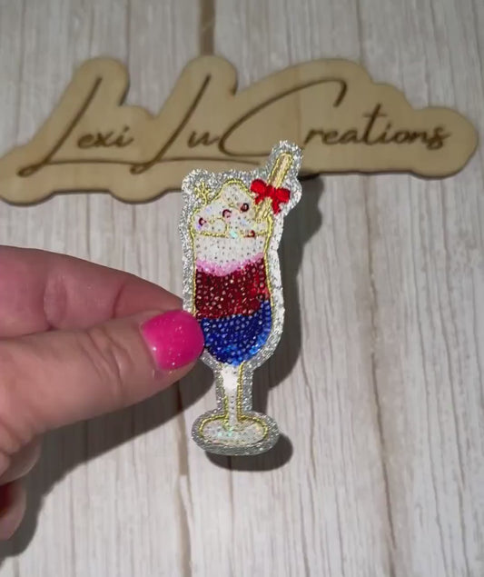 Red White and Blue Drink Iron On Hat Patch | Sequin and Embroidery Patch | 4th of July | USA | America