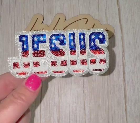 Jesus Red White and Blue Iron On Hat Patch | Sequin and Embroidery Patch | 4th of July | USA | America | Faith