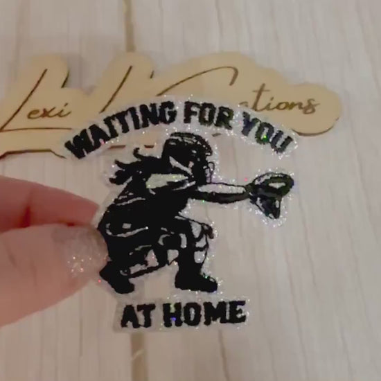 Waiting For You At Home Softball Catcher Hat Patch | Sports Mom Bling Patch | Softball Player Patch | Mom Hat Patch | Sports Mom Hat